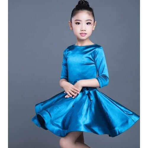 Latin Dance Dress Girls Children Bright Satin Professional Ballroom Practice Wear For Kids Stage Performance Outfits DL3191