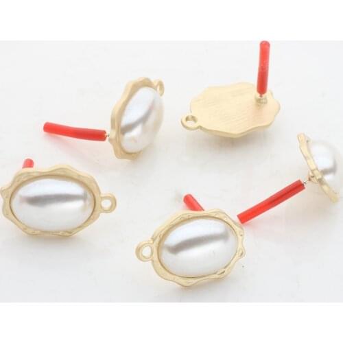 10pcs/lot Simple Earrings With Imitation Pearl Oval Flowers Base Earrings Connector For DIY Earrings Making Finding Accessories