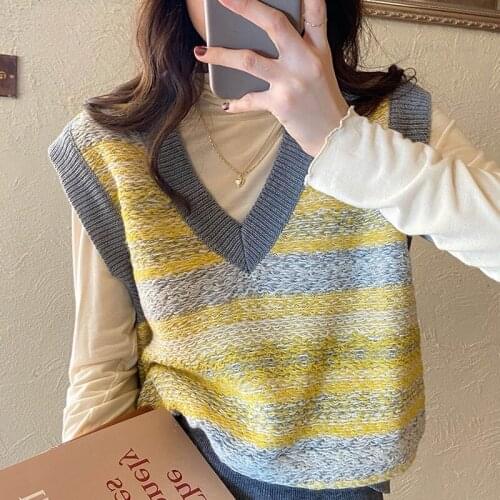 2021 Early Spring Retro V-neck Sleeveless Knitted Vest Vest Korean Color Waistcoat Waistcoat