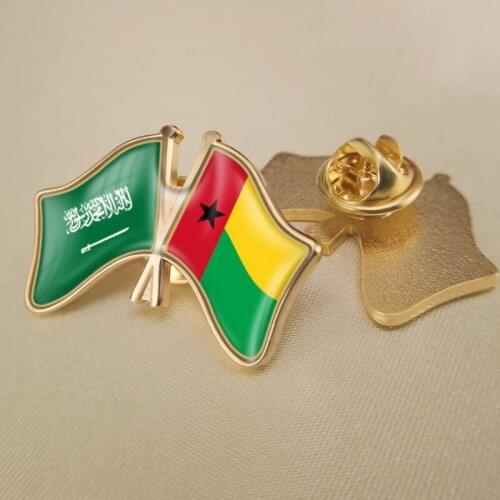 Saudi Arabia and Guinea Bissau Crossed Double Friendship Flags Lapel Pins Brooch Badges