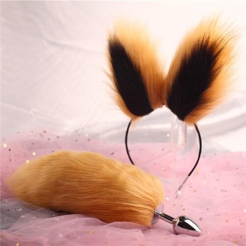 Sexy Short Solid Color Fox Tail Butt Plugs Ladies Cosplay Costumes with Cute Headdresses Couple Life Flirting Accessories