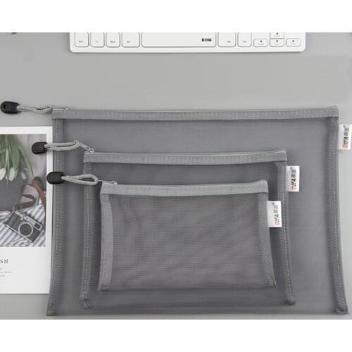 10 pieces a4a5a6 gray bag pen bag net zipper simple large capacity transparent file bag for Student Office