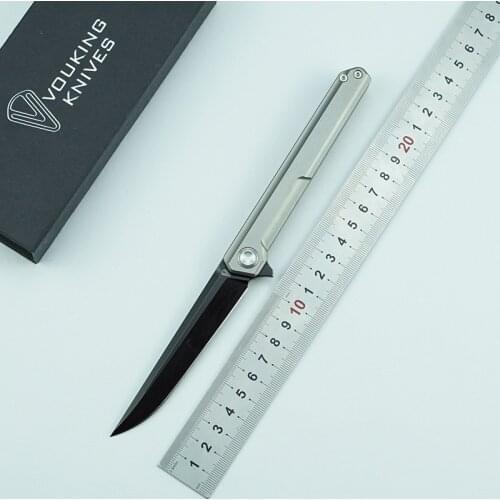 VOUKING TS06 Flipper folding knife KVT ball bearing D2 blade Titanium handle camping hunting outdoor Survival knives EDC tools