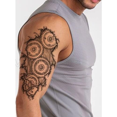 Temporary Tattoo Stickers Gear Screws Simulation Cut Fake Tatto Waterproof Tatoo Back Leg Arm Belly Big Size for Women Men Girl