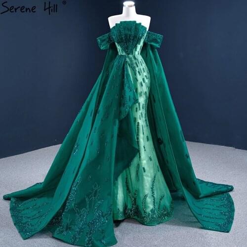 Green With Train Mermaid Evening Dresses Gowns Long 2021 Satin Elegant Luxury Sexy For Women Party BHM67231 Serene Hill