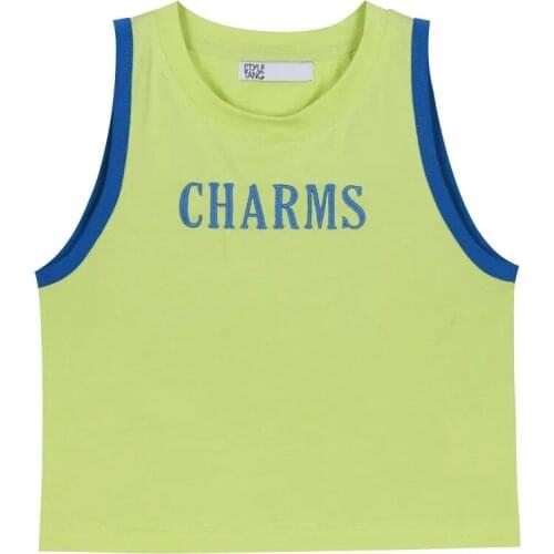 2021 new sexy strapless round neck street T-shirt fruit green hot girl bm vest female summer short embroidered letter T-shirt