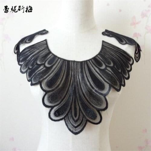 2Sets 18X26.5cm three-pieces Black Polyester Net Floral Flower Motif Venise Lace Collar Lace Shoulder Trim Lady Dress Decor YL73