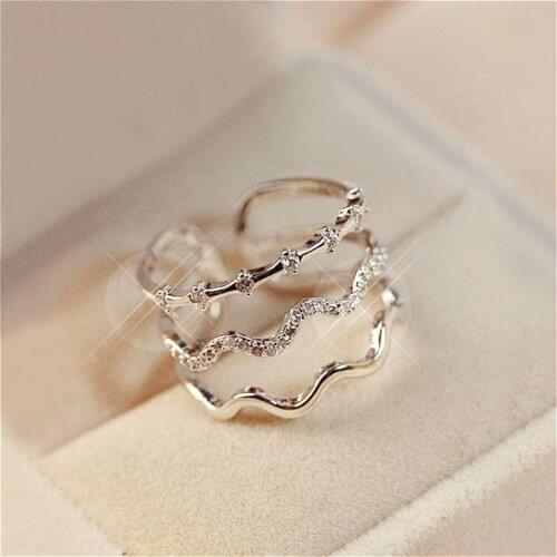 Micro Pave Zircon Open Adjustable Rings For Women Bijoux New Fashion Multilayer Wave Jewelry Accessories