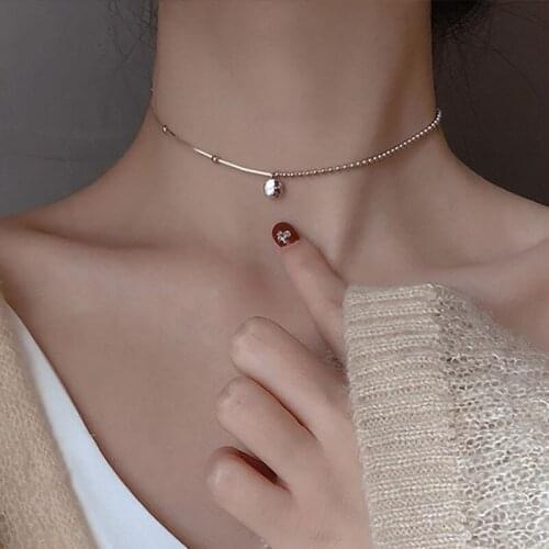 Evimi 925 Sterling Silver Party Necklace for Women Classic Simple Lucky Tag Pendant Clavicle Chain Elegant Bride Jewelry Gifts