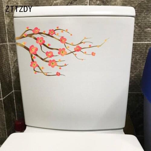 ZTTZDY 22.1*12.8CM Hand Painted Red Plum Classic Toilet Seat Stickers Home Wall Decal Decoration T2-0124