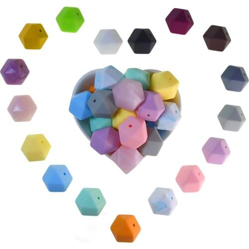 Mabochewing 10pcs 17mm Hexagon Chew Teething Bead Food Grade BPA Free Soft Silicone Beads Baby Teethers Pacifier Jewelry Making