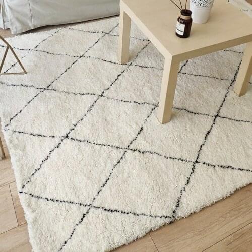 Moroccan Wool Carpets for Bedroom Plaid Plush Rugs Modern Living Room Cream Color Soft Fluffy Alfombra Home Decoration Tapetes