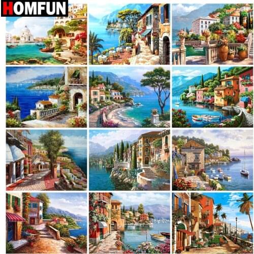 HOMFUN DIY Diamond Painting "Boat city landscape" Full Drill Square Round Diamond Embroidery 5D Cross Stitch Decoration Home