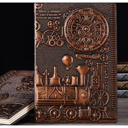 Antique Embossed Locomotive Pattern Writing Notebook A5 Lined Journal 200 Pages