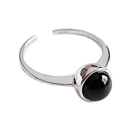 100% Authentic Pure 925 Sterling Silver Black Agate Stone Ring Fine Jewelry Party J28