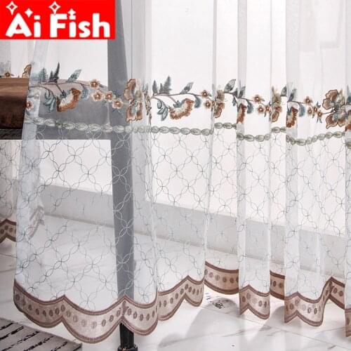 Living Room White Mesh Tulle Curtain Bedroom Blinds Custom Exquisite Embroidery Lace Lace Curtain Bedroom Living Room X072-3