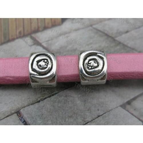 FREE SHIPPING 30pcs Antique Silver 10.3x6.3mm Textured Slider Spacer Findings For Licorice Leather--PAT160