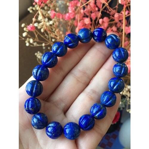 11mm Genuine Natural Lapis Pumpk Beads Stone Fashion Bracelet Women Men Love New Gift Stretch Crystal Charm Bracelet Jewelry