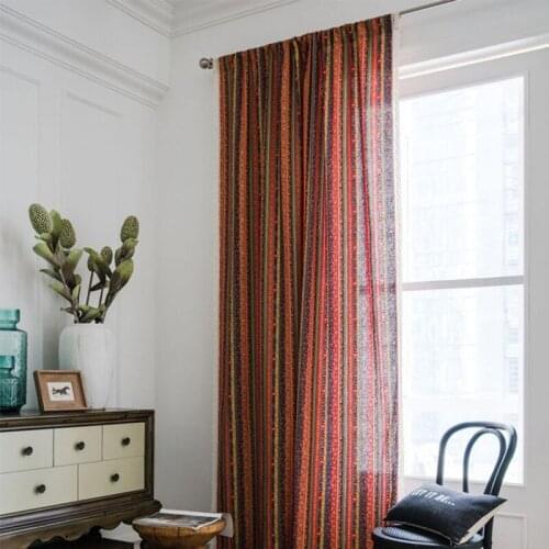 Colorful Striped Bohemian Curtains Cotton Linen Orange Window Sheer Curtain Rod Pocket Drape for Living Room Bedroom DecorTJ3848