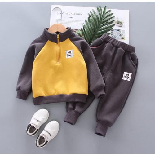 New Winter Children Thicken Casual Clothes Baby Boys Girls Cotton T Shirt Pants 2Pcs/Sets Kids velvet Fashion warm Tracksuit set
