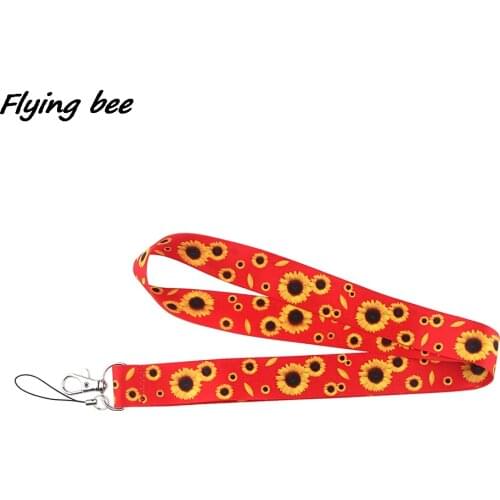 Flyingbee Red Sunflower Creative Lanyard Badge ID Lanyards Mobile Phone Rope Key Lanyard Neck Straps Accessories X1163