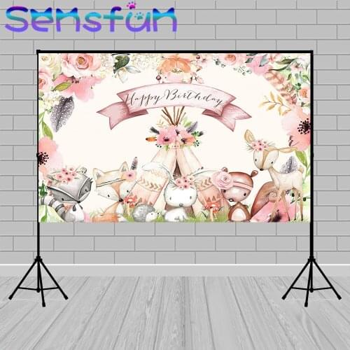 Woodland Party Photo Backdrop Pink Flower Tent Wild one Boy 1st Birthday Background for Photo Studio Newborn Photozone