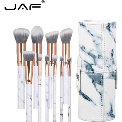 JAF 10pcs Marble Makeup Brush With Holder Case Soft Synthetic Hair Powder Foundation Eyeshadow Brushes Cosmetic Tool 25#701
