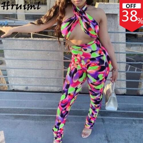Cheap Wholesale Women Clothes Female Suit Cross-criss Bandage Tops Long Pants Ruched Fashion Sets Women Summer New Sexy 2 Pieces