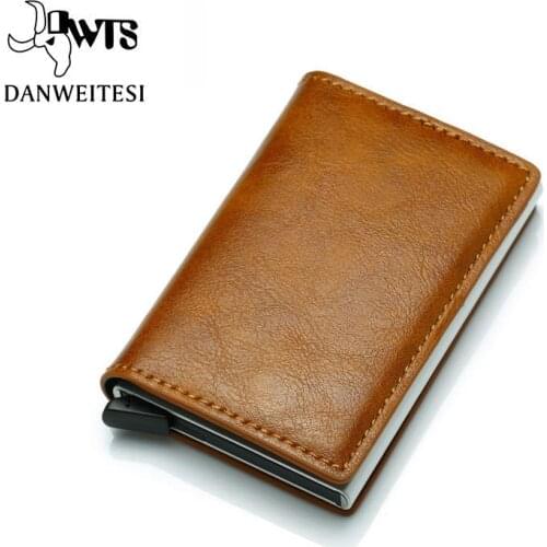 [DWTS] New Card Wallet Men Vintage Credit Card Holder Blocking Rfid Wallet Leather Unisex Security Information Passport Wallets