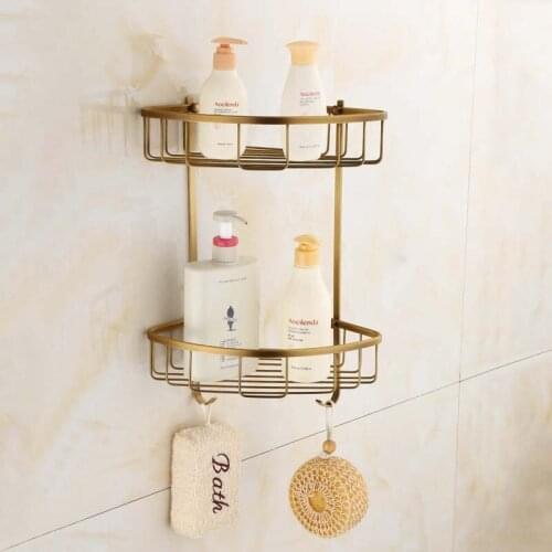 Brass Bathroom Shelf Antique Brass Double Layer Corner Shelf Basket Bathroom Corner Shelf Bathroom Rack