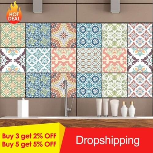 Hot sales Retro Vintage Tiles Stickers Bathroom Kitchen Washable Waterproof PVC Wall Stickers Home Decor Art Wall Decals