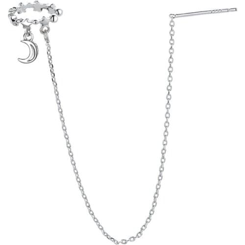 Luckydays 1pcs Korean Long Tassel Ear Cuff Earrings For Women Ear Line Sweet Star Moon Ear Bone Clip Fashion Jewelry Gifts