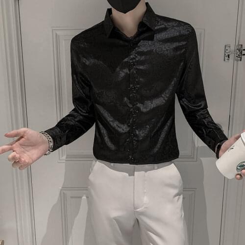 2021 Luxury Printed Men Shirt Slim Long Sleeve Casual Vintage Shirt Streetwear Male Clothing Business Social Formal Dress Shirts