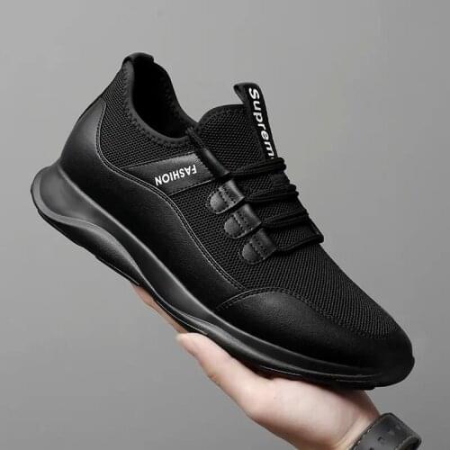 Mens Spring Autumn Casual Shoes Internal Elevation Thick Soled Flying Leather Sports Casual Shoes Comfortable Breathable Shoes