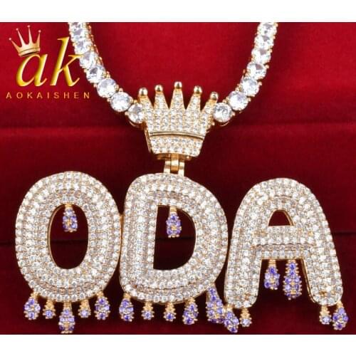 Custom Name Purple Drip Crown Bubble Letters Chain Pendant Necklaces For Women Hip Hop Jewelry