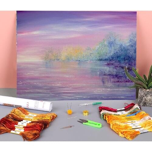 Natural Scenery Gentle Waters Printed Water-Soluble Canvas 11CT Cross-Stitch DIY Embroidery Complete Kit DMC Mulina