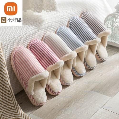 Xiaomi Mijia Non-slip Winter Slippers Home Men Women Warm Floor Shoes Cotton Ladies Indoor Slippers Check Shoes Couple Slipper