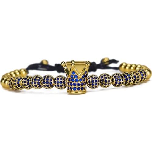 New Arrival Blue CZ Ghost Series Luxury Men Bracelet King Crown Charms Beads handmade Mens bracelets & bangles for Men Jewelry