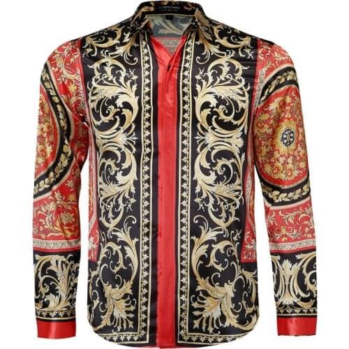 New Luxury Brand Mens Shirts High-quality Acetic Fabric Fashion Printed Casual Nightclub Long-sleeved Slim men Shirts prom Tops