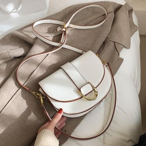 New PU Leather Saddle Bags for Women 2021 Fashion Design Simple Crossbody Bag Lady Small Shoulder Bag