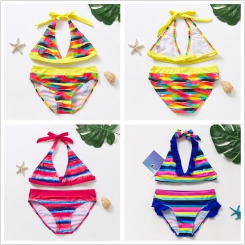 5~14Year Girls swimwear 2019 NEW Girls Swimsuit Colorful strip Children swimwear Teenager Kids Beachwear Bathing suit-ST189