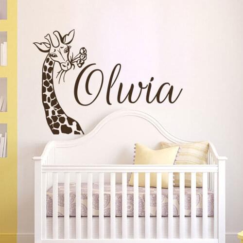 Personalized Baby Name Cartoon Giraffe Wall Sticker Vinyl Home Decor For Kids Room Bedroom Nursery Decals Custom Mural S181