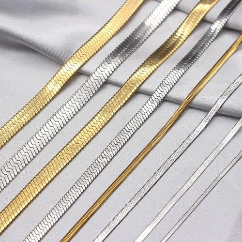 AsJerlya Width 3mm Stainless Steel Flat Necklace Gold Waterproof Filmy Snake Chain Men Gift Jewelry Various Length