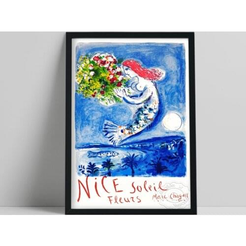 Marc Chagall Exhibition Poster, Chagall Nice Soleil Fleurs Painting Decor, French Vintage Travel Art Wall Stickers, Artist Gift