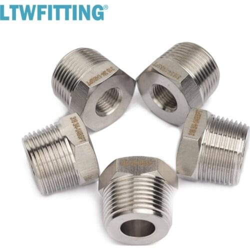 LTWFITTING Stainless Steel 316 Pipe Hex Bushing Reducer Fittings 3/4" Male BSPT x 1/4" Female BSPP