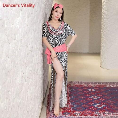 Belly Dance Robe Short Sleeve Dress Practice Clothes Female Adult Elegant Split Long Skirt Profession Performance Clothing