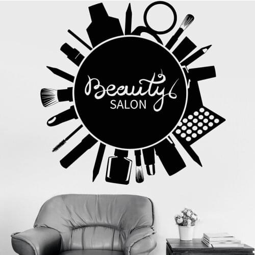 Beauty Salon Wall Decal Signboard Words Makeup Cosmetics Vinyl Window Stickers Woman Bedroom Interior Decor Creative Mural M232