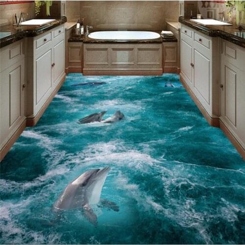 Wellyu Beach dolphin waves surfing 3D floor tiles to paint background wall custom large fresco floor stickers papel de parede