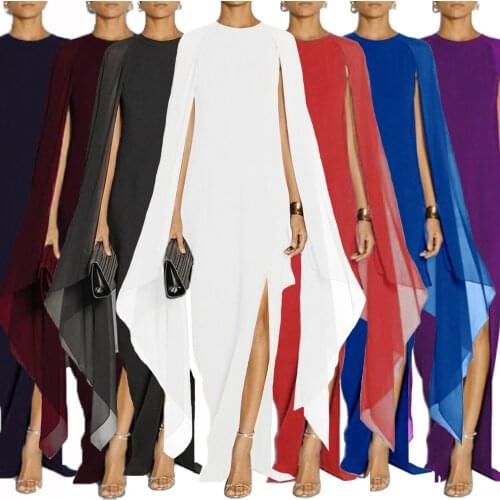 Dresses for Women 2021 Sheath Asymmetrical Chiffon Cloak Sleeves Solid Empire Office Lady Dresses for Women Party