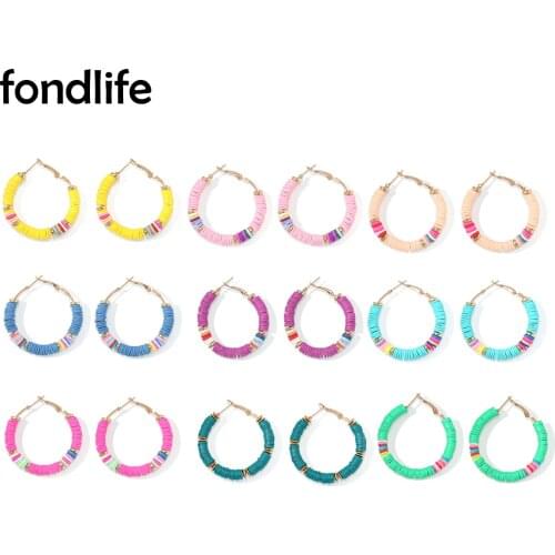 Multicolor Polymer Clay Disc Beads Summer Surf Earrings Women Bohemian African Vinyl Heishi Hoop Trendy Boho Circle Jewelry Gift